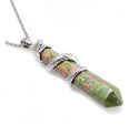 1pc Natural Unakite Jasper Hexagonal Pile Gemstone Pendant Necklace, 18 Inch Surgical Stainless Steel Chain, GGP-D9