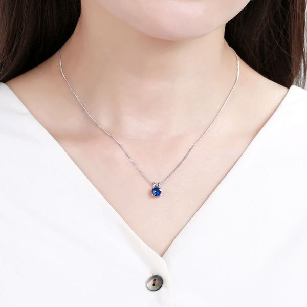 925 Sterling Silver September Birthstone Solitaire Necklace, 6mm/0.84 Carat Blue Sapphire Cubic Zirconia CZ, Length Selections: 16 inch/18 inch