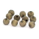 100pcs Corrugated Melon Round Beads, Antique Bronze Plated Brass, Tarnish Resistant, Size Selections: 6mm/8mm/10mm