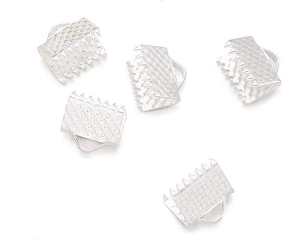 100pcs Ribbon Crimp Cord Ends, Pinch Clamp Cord Fastener, Silver Plated, Size Selections: 8mm/10mm/13mm