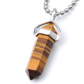 1pc Natural Brown Yellow Tiger Eye Gemstone Pendant Necklace, 18 Inch Surgical Stainless Steel Chain, GGP-C1