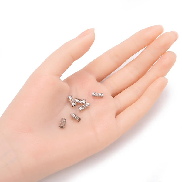 100pcs Large Hole Filigree Tube Beads, 18K White Gold Plated Brass, Size Selections: 8x3mm, 8x4mm