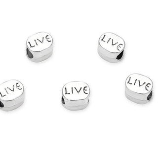 20pcs Live Love Large Hole Beads, Hole ID 4.5mm, Antique Silver, Zinc Alloy Metal, MEC-C13