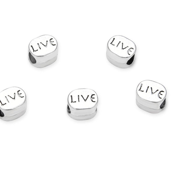 20pcs Live Love Large Hole Beads, Hole ID 4.5mm, Antique Silver, Zinc Alloy Metal, MEC-C13