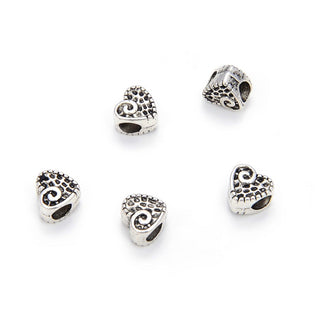 20pcs Love Heart Large Hole Beads, Hole ID 4.5mm, Antique Silver, Zinc Alloy Metal, MEC-B5
