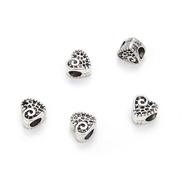 20pcs Love Heart Large Hole Beads, Hole ID 4.5mm, Antique Silver, Zinc Alloy Metal, MEC-B5