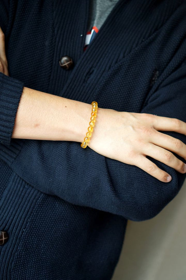1 Strand Stretch Natural Yellow Citrine Beaded Gemstone Bracelet, 10mm Bead, Length Selections: 7 inch/7.5 inch/8 inch/8.5 inch