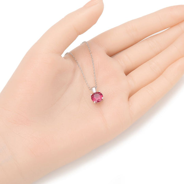 925 Sterling Silver July Birthstone Solitaire Necklace, 8mm/2 Carat Red Ruby Cubic Zirconia CZ, Length Selections: 16 inch/18 inch