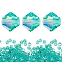 50pcs Preciosa Faceted Bicone Crystal Beads, Caribbean Sea AB (Blue), 6mm, Hole ID 1mm, Pre-B667