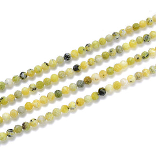 Natural Yellow Turquoise Gemstone Tiny Small Faceted Round Beads, 4mm, Hole ID 0.6mm, 15 Inch/1 Strand, GK4-17