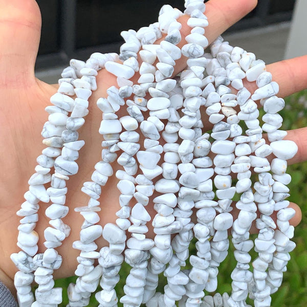 Natural White Howlite Gemstone Chip Beads, Free Form, 5mm-8mm, Hole ID 1mm, 1 Strand/31 Inch, GZ1-6