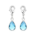 2pcs Clip On Dangle March Aquamarine Blue Birthstone Charm Drops, Tarnish Resistant, Sterling Silver Plated Lobster Clasp, BL7-3