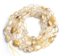 Natural Gold Rutilated Quartz Gemstone Oval Tumbled Pebble Beads, Irregular, 6mm to 8mm, Hole ID 1mm, 15 Inch/1 Strand, GZ11-39