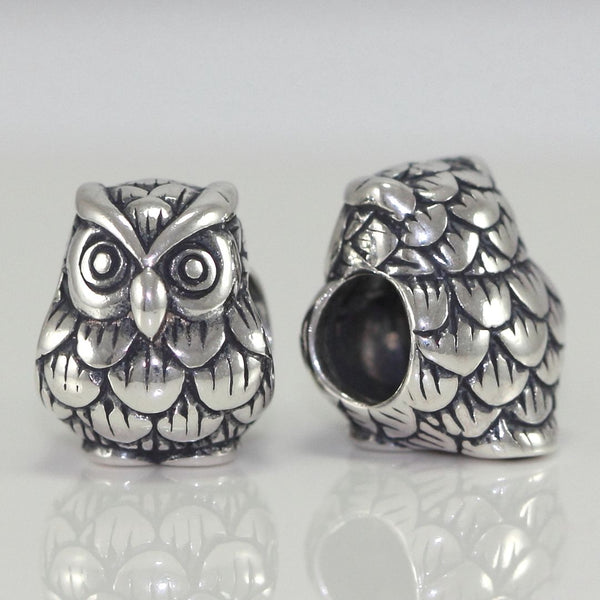 1pc Solid 925 Sterling Silver Owl King Charm Bird Animal Bead, Compatible with Pandora All Other Charm Bracelets, EC2-K1