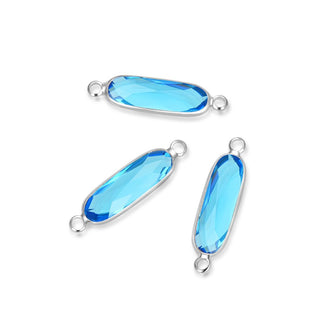 10pcs Grade A March Aquamarine Blue Rectangle Bar Birthstone Links, Sterling Silver Plated Brass, 21x7mm, CCP9-S3