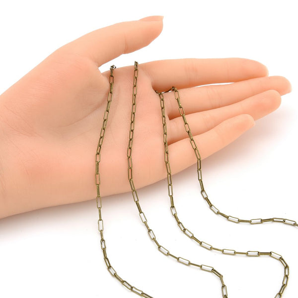 33 Feet Paperclip Cable Chain Link, Unfinished, Antique Bronze Plated Copper, Chain Width Selections: 2.3mm/3.4mm