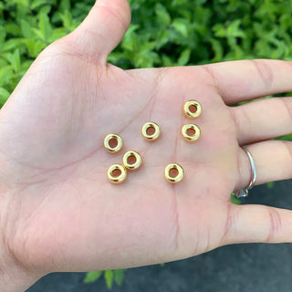 10pcs 925 Sterling Silver Puffy Rondelle Spacer Beads, Real 18K Yellow Gold Plated, Size Selections: 4mm/5mm/6mm/8mm