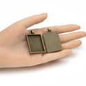 20pcs Large Sturdy Rectangle Bezels, Pendant Base, Antique Bronze, Designed for 35x25mm Cabochon Resin Cameo Photo, MC-H7