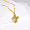 1pc Natural Druzy Crystal Pendant Necklace, Gold Cross Drop Small Gemstone Pendant, 18 inch Gold Plated Stainless Steel Chain, GGP20-1