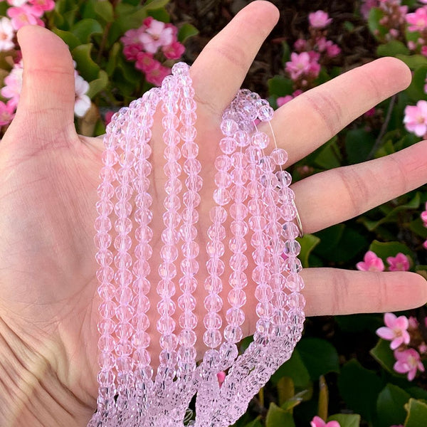 200pcs Creative Club Faceted Round Crystal Glass Beads, Light Rose Pink, 6mm (0.24 inch), Hole ID 1mm, CC2R603