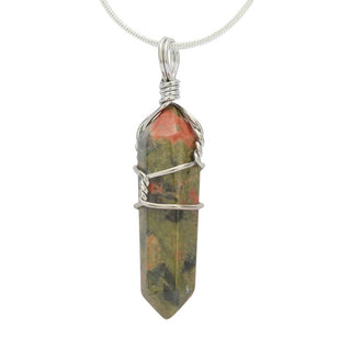 1pc Natural Unakite Jasper Gemstone Pendant Necklace, 18 Inch Surgical Stainless Steel Chain, GGP-E7