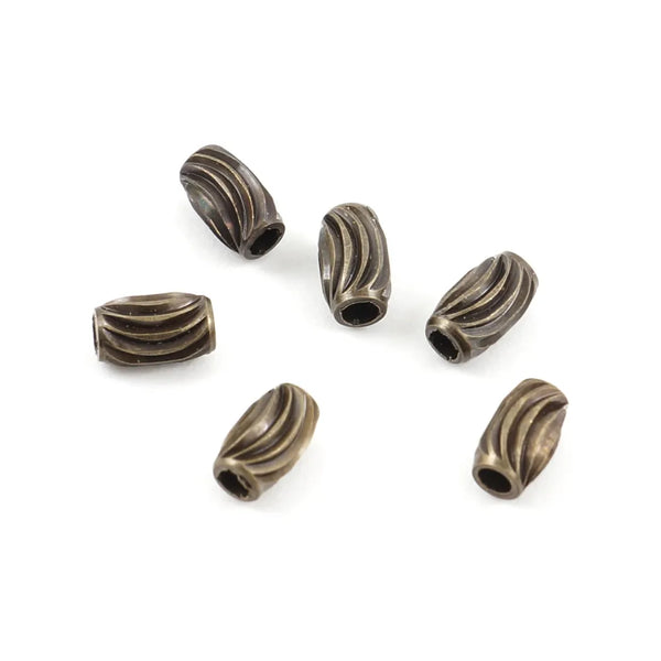200pcs Small Corrugated Oval Beads, Antique Bronze Plated Brass, Tarnish Resistant, 7mm, Hole ID 1.2mm, CF125