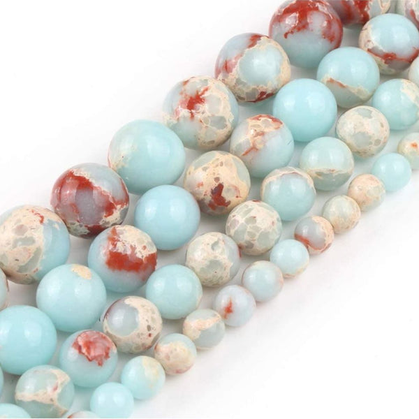 Natural Blue Aqua Terra Jasper Gemstone Round Beads, 15 Inch/1 Strand, Size Selections: 4mm/6mm/8mm/10mm