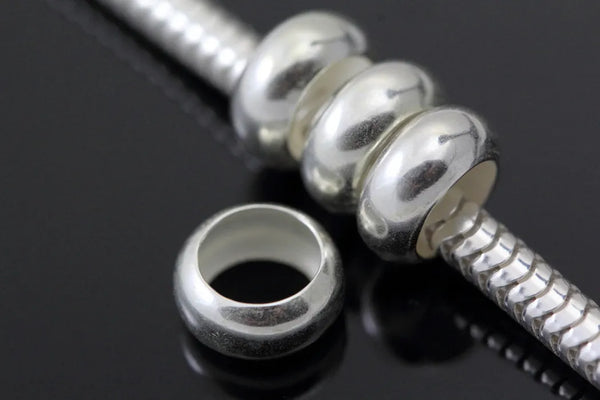 20pcs 925 Sterling Silver Large Hole Round Ring Spacer Beads, Size Selections: 4mm/5mm/6mm