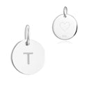 1pc 925 Sterling Silver 12mm Letter T Charm, Heart Engraved, Name Initial Disc Coin Pendant Drop, SLP-S20