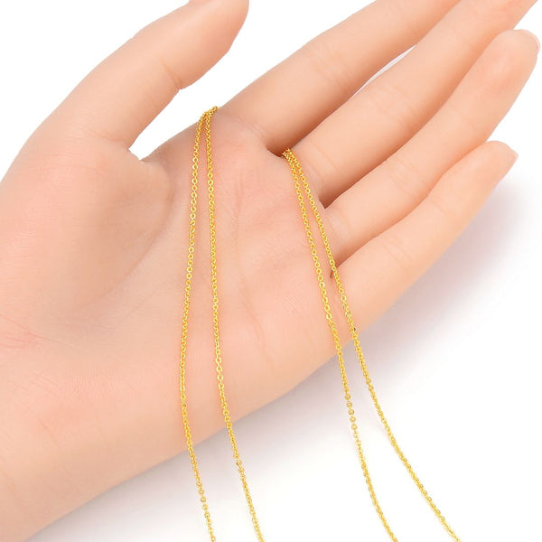 16.5 Feet Tarnish Resistant Diamond Cut Flat Cable Chain Link, 18K Yellow Gold Plated Brass, Size Selections: 1.3mm/1.5mm/2.5mm