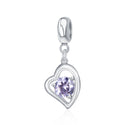 1pc 925 Sterling Silver Love Heart June Birthstone Charm Drop, Light Purple Alexandrite Cubic Zirconia CZ, 26mm (1 inch) Long, Hole ID 4.5mm, EC1-E6