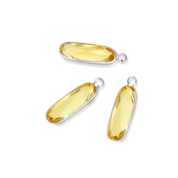 10pcs Grade A November Topaz Yellow Rectangle Bar Birthstone Charm Drops, Sterling Silver Plated Brass, 21x7mm, CCP8-S11