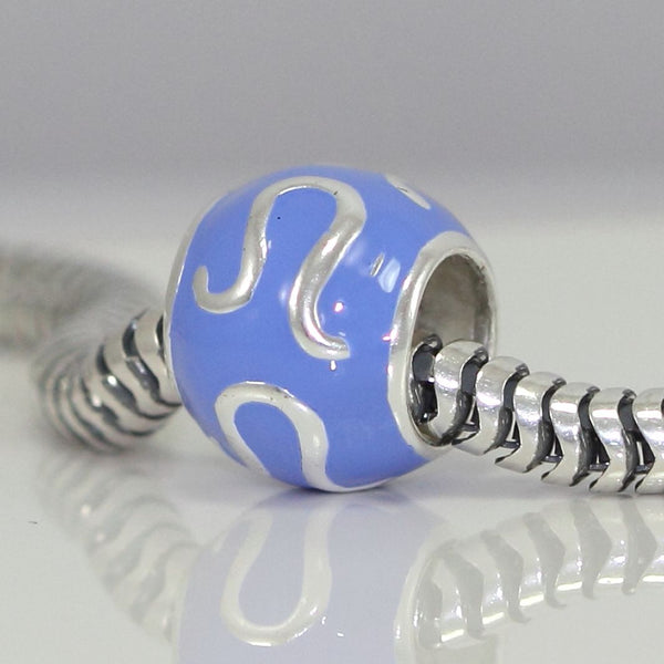 1pc 925 Sterling Silver Leo Zodiac Sign Bead Charm Light Blue Enamel, Compatible with Pandora All Other Charm Bracelets, EC50
