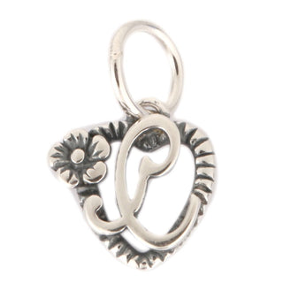 Solid Sterling Silver Letter C Initial Flower Heart Alphabet Name Charm, Compatible with Pandora...