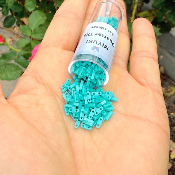 10g Miyuki Quarter Tila Seed Beads 5x1.2mm, Opaque Mint Green (QTL-412)