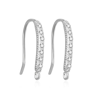 4pcs 925 Sterling Silver Fancy Earring Hooks, 7 Cubic Zirconia CZ, Tarnish Resistant Rhodium Plated, 18mm, SS457
