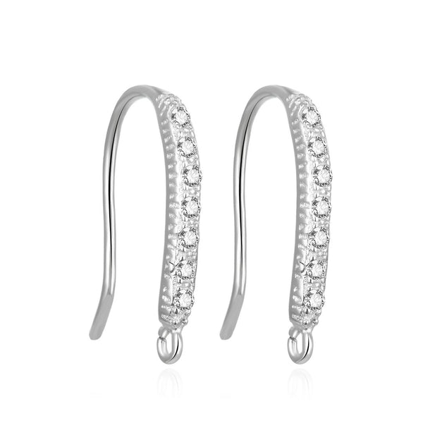 4pcs 925 Sterling Silver Fancy Earring Hooks, 7 Cubic Zirconia CZ, Tarnish Resistant Rhodium Plated, 18mm, SS457