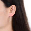 1 Pair 925 Sterling Silver Threader Earrings, Pull Through Dangle Box Chain with Tiny 2mm Ball, Length Selections: 2/3/4/5/6 Inch