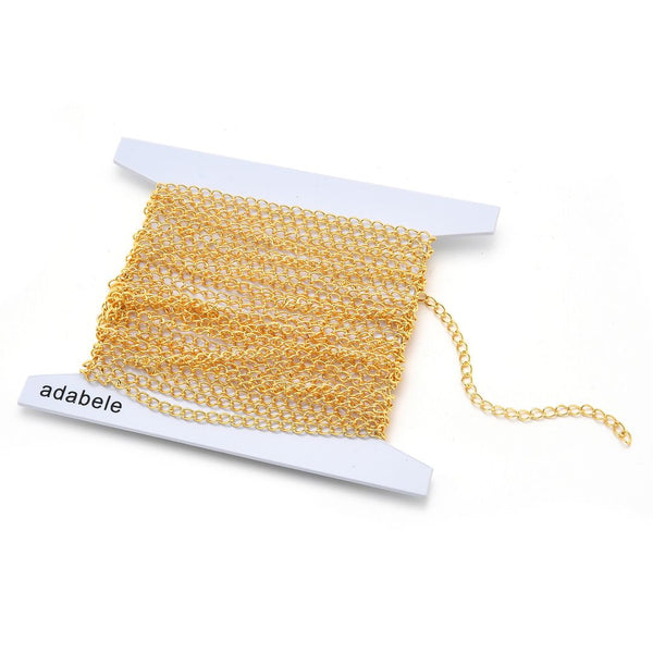 16.5 Feet Tarnish Resistant Oval Ring Curb Cable Chain Link, 18K Yellow Gold Plated Brass, Size Selections: 3.5x2.2mm, 4.2x2.6mm