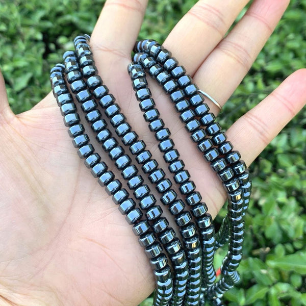 Grade A Natural Black Hematite Gemstone Rondelle Beads, 1 Strand/15 Inch, 6x4mm, Hole ID 1mm, GFC8-1