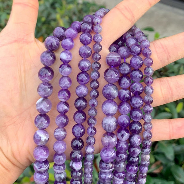 Natural Banded Purple Amethyst Gemstone Round Beads, 15 Inch/1 Strand, Size Selections: 4mm/6mm/8mm/10mm