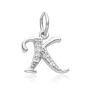 1pc 925 Sterling Silver Letter K Charm, Tarnish Resistant Rhodium Plated, Cubic Zirconia CZ Name Initial Pendant Drop,SSP-C11