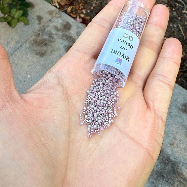 7.5g Miyuki Delica 11/0 Seed Beads, Opaque Rainbow Mauve DB158