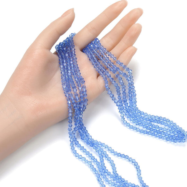 500pcs Creative Club Faceted Bicone Crystal Glass Beads, Light Sapphire Blue, 4mm (0.16 Inch) Small Tiny, Hole ID 0.9mm, CCB414