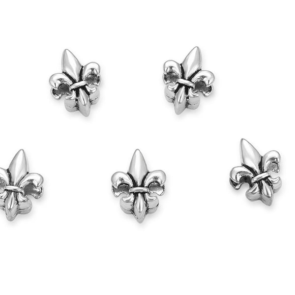 20pcs Fleur De Lis Iris Lily Large Hole Beads, Hole ID 4.5mm, Antique Silver, Zinc Alloy Metal, MEC-D5