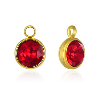 10pcs Grade A January Red Birthstone Charm Drops, 18K Yellow Gold Plated Stainless Steel, Tarnish Resistant, 10mm, CCP31-1