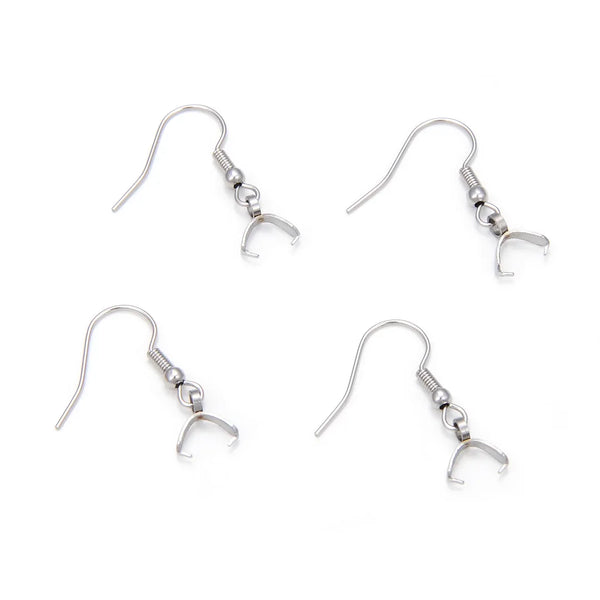 50pcs 316 Stainless Steel Fish Earring Hooks with Pinch Bail Clasp – 0.7mm Wire
