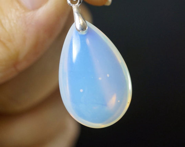 4pcs Synthetic Lab Created White Opal Gemstone Pendants, 20x15mm Teardrop Stone Drops, G2P-T3