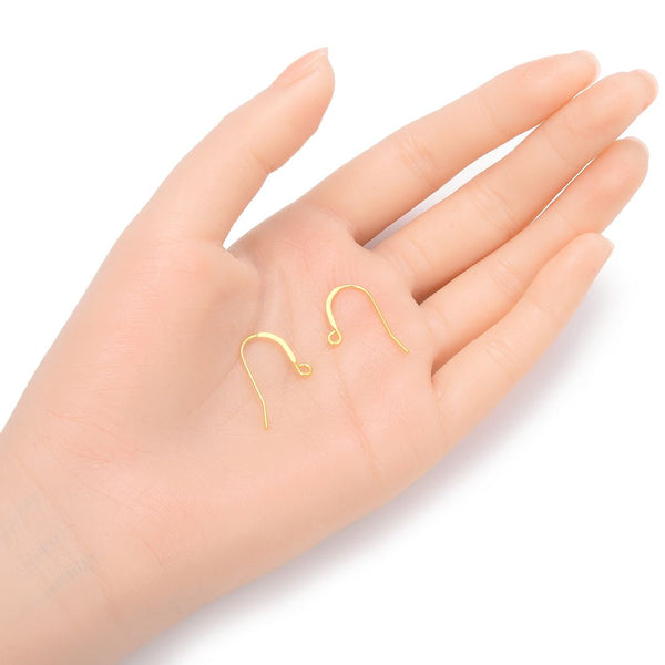 20pcs 925 Sterling Silver Flat Fish Earring Hooks, Real 18K Yellow Gold Plated, 18mm Long, Wire Gauge Selections: 0.6mm/0.7mm/0.8mm