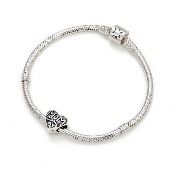1pc Real 925 Sterling Silver Best Mom Love Heart Charm, Compatible with Pandora All Other Charm Bracelet, EC4-B5